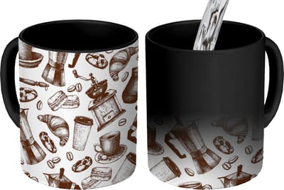 Magische Mok - Foto op Warmte Mokken - Koffiemok - Koffie - Croissant - Patroon - Magic Mok - Beker - 350 ML - Theemok