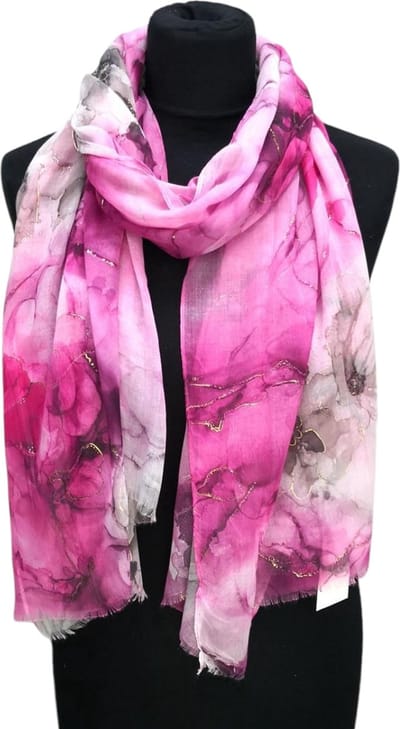 Lange Dunne Sjaal - Goud Accent - Fuchsia/Roze - 180 x 75 cm (2309)