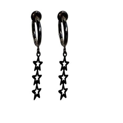 Klem oorbellen- zwart- sterren- lang- geen gaatje- Charme Bijoux