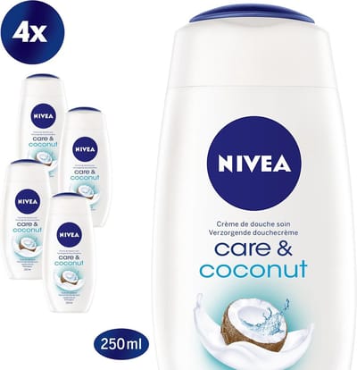 NIVEA Care & Coconut Douchecrème - 4 x 250ml - Voordeelverpakking