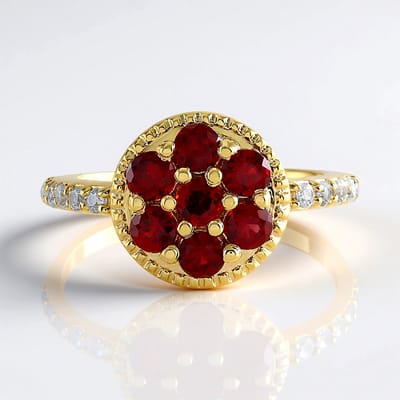 Cavill - Elegante Zilveren Ring met 7 Tanzania Robijnen 0,935 ct en 12 Cambodjaanse Zirkonia's - 925 Sterling Zilver Verguld - Luxe Sieraden