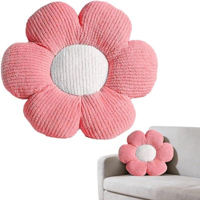 Decoratieve Bloemen Kussen - Pluche Zitzak, Bloem Motief, Perfect voor Bed, Bank en Stoel, 40cm (Roze)