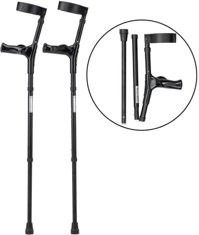 MultiMotion opvouwbare elleboogkrukken ergonomisch - Zwart - Inklapbaar met opbergtasje– Krukken anatomische handvatten, gesloten manchet - Set - paar van 2