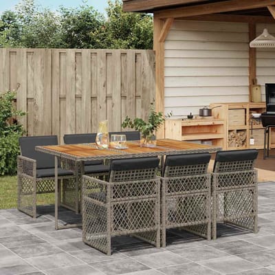 vidaXL - 7-delige - Tuinset - met - kussens - poly - rattan - grijs