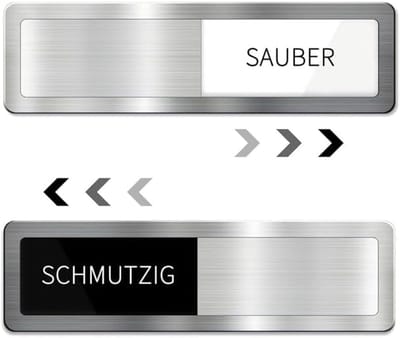 Vaatwasser Indicator - Schoon Vuil Bord - Keuken Overzicht - Dubbelzijdig Schuifje - 17x5 cm - Zilver Afwerking
