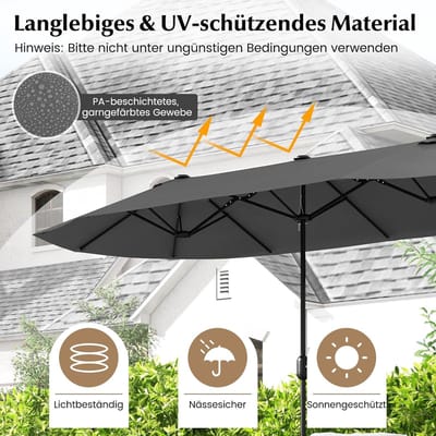 Dubbele Parasol XXL 400x200 cm – Grote Tuinparasol met Standaard, UV50+ Zonbescherming, Ovale Terrasparasol met Zwengel en Ventilatie – Antraciet – Nicolehome