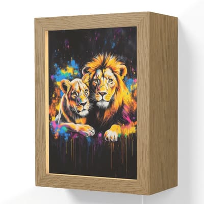 Wandlamp 15x20 cm - Oplaadbaar - Leeuwen - Schilderij - Kleuren - Wandlampen binnen woonkamer - Slaapkamer lamp met kabel - Decoratieve nachtlamp - Vloerlamp snoer