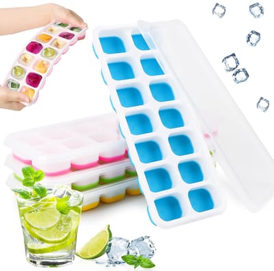 Dailygoods - AKONE IJsblokjesvorm siliconen 4 stuks, ijsblokjeshouder met deksel, stapelbaar ijsblokjesvorm voor Ice Cube, vierkante ijsblokjesschalen, herbruikbare ijsblokjesvorm BPA-vrij