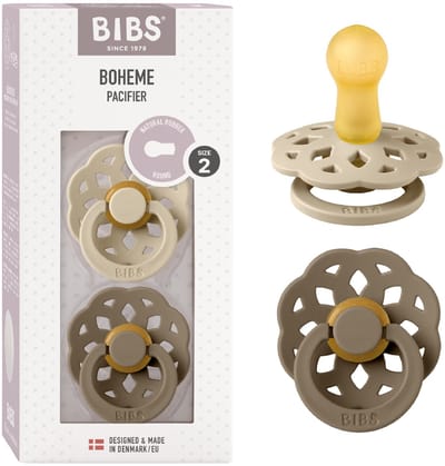BIBS Boheme Fopspeen - 6-18 mnd - 2-pack - Rond - Vanilla/Dark Oak