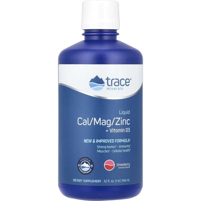 Trace, Calcium/Magnésium/Zinc liquide + Vitamine D3, Saveur Fraise, 940 ml (946ml)