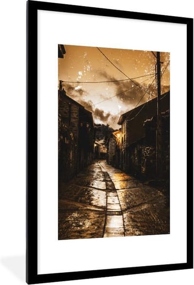 Fotolijst incl. Poster - Goud - Straat - Huisjes - 60x90 cm - Posterlijst