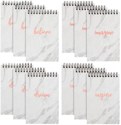 Dailygoods- Notitieblokken Set van 12 - Spiraalgebonden - Marmerroze - 50 Vellen - 10 x 15 cm - Inspirerende Pagina's - Notebooks