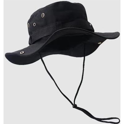 Zomer Mannen Bucket Hat Outdoor UV-bescherming Brede Rand Panama Safari Jacht Wandelen Hoed Mesh Vissershoed Strand Zonbescherming Pet Professionele Kwaliteit one size zwart