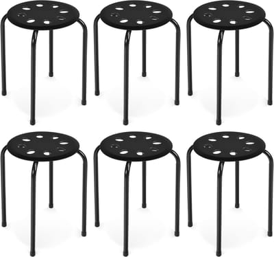 COSTWAY Stapelkruk, set van 6, stapelbare metalen kruk, eetkamerkruk, kruk voor thuis, kantoor, klaslokaal, 44,5 cm zithoogte (zwart)