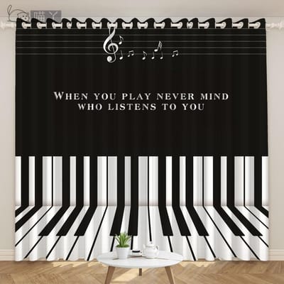 Muziekpodium Elektrische Gitaar Piano Plank Trommel Instrument Ontwerp Zonnescherm Gordijnen Woonkamer Slaapkamer Huisdecoratie Decor Dunne Gordijnen 100W130H(CM)40x51in&Grommet Top