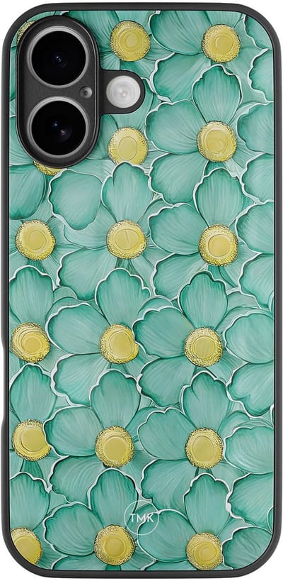 Hoesje geschikt voor Apple iPhone 16 - Mint blossom - Groen - TPU luxe case (glossy toplaag) - Bloemen - Hardcase backcover zwart