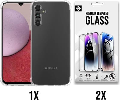 Casemania Hoesje Geschikt voor Samsung Galaxy A25 - Transparant + 2X Glazen Screenprotector - Anti Shock Hybrid Back Cover