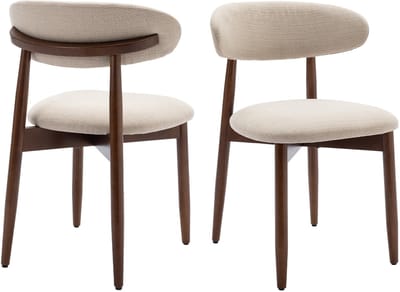 COLAMY Houten eetkamerstoelen - set van 2 - Moderne met stof beklede keukenstoelen - Boerderij eetkamerstoel- beige
