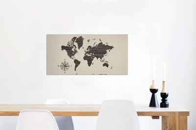 Wanddecoratie Metaal - Aluminium Schilderij Industrieel - Wereldkaart - Hout - Bruin - 120x60 cm - Dibond - Foto op aluminium - Industriële muurdecoratie - Voor de woonkamer/slaapkamer