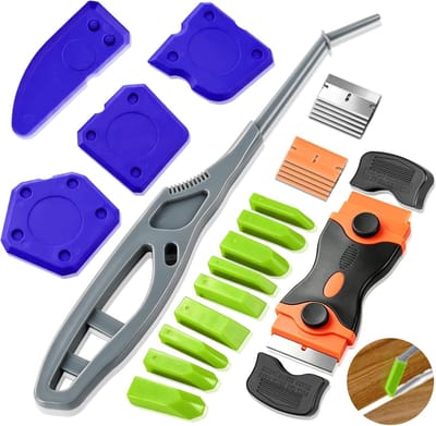 Kit Schraper set - 9 in 1 kit schraper met Lange Handgreep - kitspatel - Siliconen Verwijderaar - kitstrijker - Kitverwijderaar Afstrijkrubber - Ideaal voor het Afwerken, Verwijderen en Bewerken van Kitvoegen