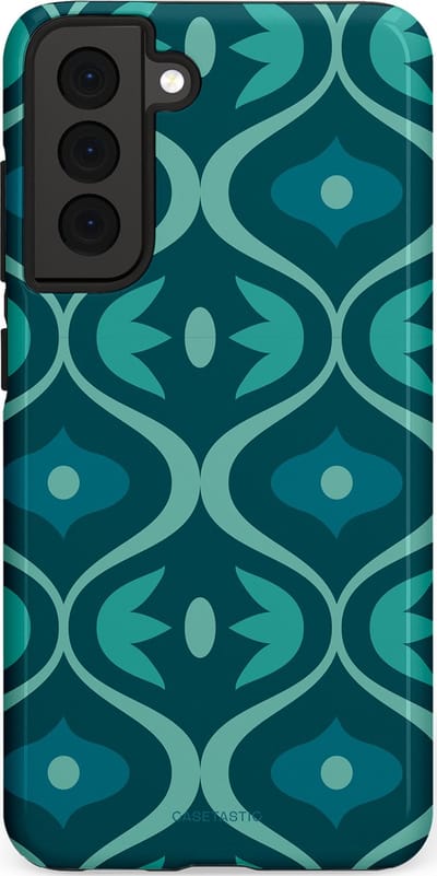Casetastic hoesje geschikt voor Samsung Galaxy S21 FE 5G - Dubbellaagse bescherming - Decoratief Blauwgroen - Fashion Case - Petrol