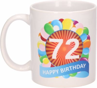 Beallatio Decorations - 72 jaar Verjaardag koffiemok - cadeau beker - feestelijke ballonnen print - 300 ml - keramiek - wit