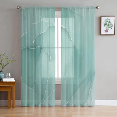 Grasgroen Marmer Transparante Gordijnen voor Slaapkamer Ruimte Woonkamer Decoratie Raamopening Gordijn voor Keukenruimte Tule Voile Organza Gordijnen W135 x H115cm x1&Grommet Top
