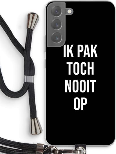 Case Company® - Hoesje met koord geschikt voor Samsung Galaxy S22 Plus hoesje met Koord - Ik pak nooit op - Zwart - Telefoonhoesje met Zwart Koord - Bescherming aan alle Kanten en Over de Schermrand