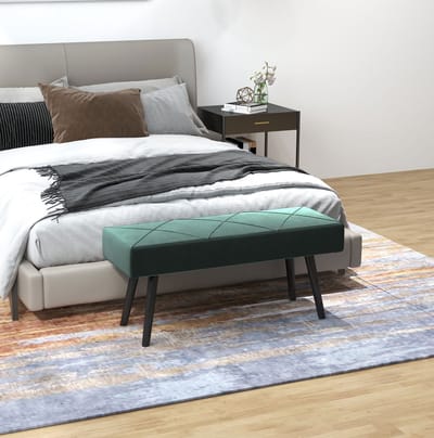 OKWISH Bedbank 100 x 36 x 45 cm - Gepolsterde Zitbank In Samtlook Met Stalen Poten - Voor Slaapkamer, Hal Of Woonkamer - Groen