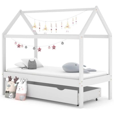 vidaXL - Kinderbedframe - met - lade - massief - grenenhout - wit - 80x160 - cm