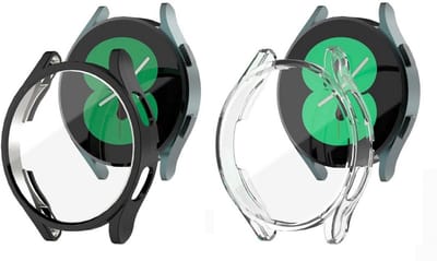 Strap-it Bundel van 2 TPU Bescherm Cases (Zwart & Transparant) - Geschikt voor Samsung Galaxy Watch 4 44mm - Schokbestendige hoes - Krasbestendige schermbeschermer - 360° volledige bescherming - Bundel