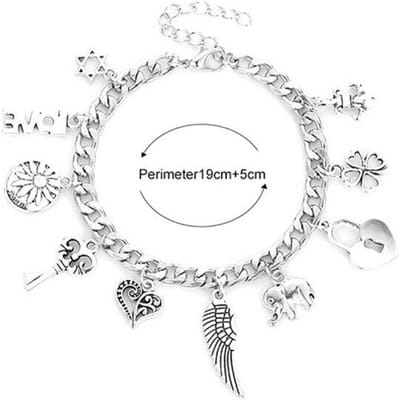 Vintage zilveren kleur diy olifant hart slot sleutel armband bloem stervleugels mode hanger bedelarmband voor mannen vrouwen white