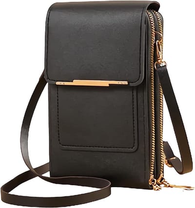 EGoods - Anti-diefstal lederen crossbody portemonnee voor mobiele telefoon (zwart) met touchscreen - lichtgewicht en compact model