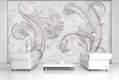 Floral Abstract Silver Grey Photo Wallcovering