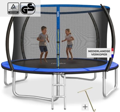 tectake® Trampoline met Veiligheidsnet en Trap - 305 cm - Veilig en Stevig voor Buiten - Tuintrampoline - Fitnesstraining - Kindertrampoline