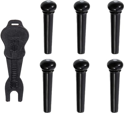 Set van 6 Plastic Bridge Pins en Pegs met 1 Bridge Pin Puller voor Akoestische Gitaar, Vervangingsonderdelen voor Klassieke en Elektrische Gitaren, Ukulele en Folk Gitaren