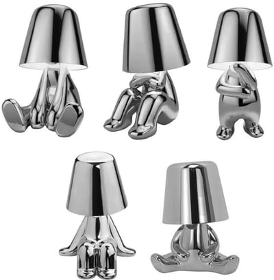 Luxus Europe - Bins Brother Tafellamp Zilver Set van 5 - Decoratieve LED Designlamp - Draadloos - Dimbaar - 3 Lichtkleuren - Touchbediening