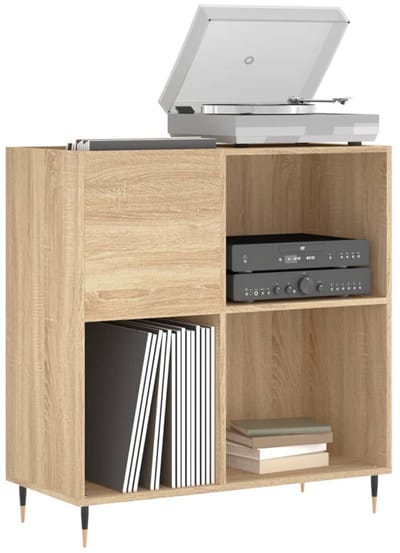 Platenspeler Meubel - LP-kast - Platenspelerkast - Draaitafelstandaard - Platenspelerstandaard - Vintage Displayplank - Sonoma Eiken