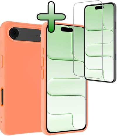 Hoesje Met Screenprotector - Geschikt voor Apple iPhone Air - Sterk & Shockproof - Back Cover - Siliconen Case - Telefoon Hoes - Perzik