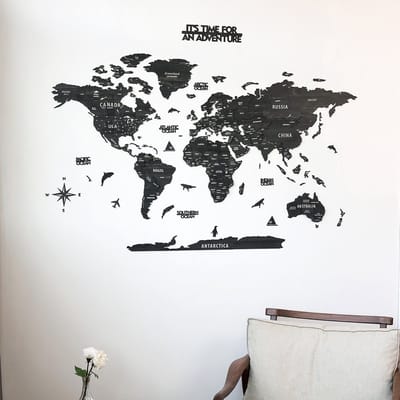 Wanddecoratie - Wereldkaart - Wereldkaart Prikbord - Wereldkaart Wanddecoratie - Houten Wereldkaart - Wereldkaart Hout - Muurdecoratie - Cadeau - Verjaardag Cadeau - Housewarming Cadeau - Tuana- L - 150x80 CM