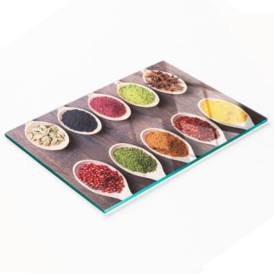 Decoratieve glazen snij- en serveerplank met kleurrijke kruiden, 80x52 cm