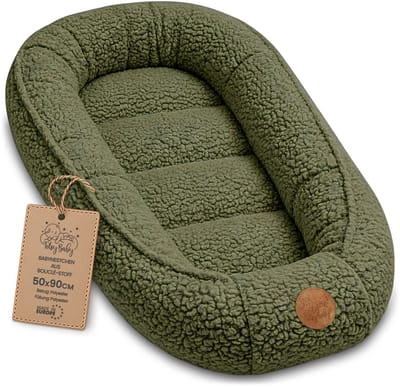 Knus Baby Nestje Pasgeborene – zacht draagbaar en comfortabel Nest voor Ledikant Kinderbed Wieg Babykamer en Onderweg – behaaglijk voor Jongen & Meisje 90x50 cm Olijfgroen