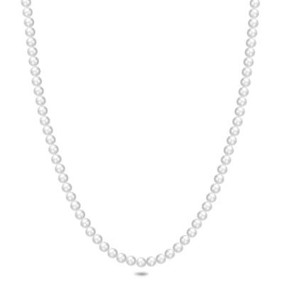 Twice As Nice Halsketting in zilver, parels, lang 60cm+5cm