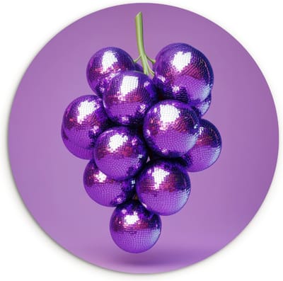 WallCircle® Wandcirkel 30x30 cm - Muurcirkel Druif - Disco - Glitter - Paars - Muurdecoratie woonkamer - Wanddecoratie keuken - Kamer decoratie accessoires - Ronde schilderijen