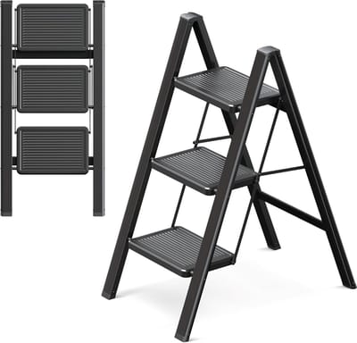 3 treden ladder, 3 treden kruk voor volwassenen, inklapbare trapladder met veilige stand, verbreed pedaal, esthetisch aantrekkelijk uiterlijk, woonruimtes