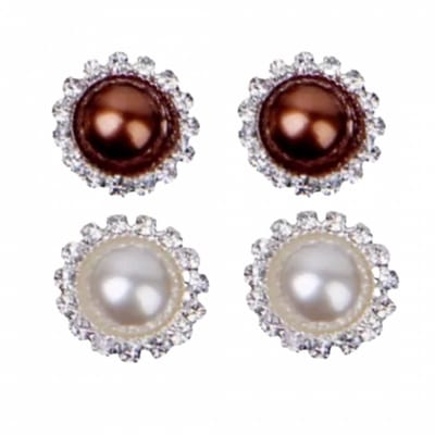2 Paar-Clip oorbellen-1.5 cm-Kunststof- donker bruin-Wit