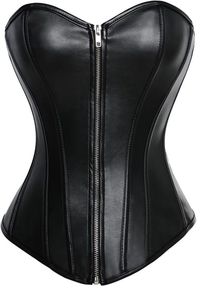 Vintage Faux Leather Corsage voor Volle Borst met Rits en G-string - Retro Corset in Coole Stijl