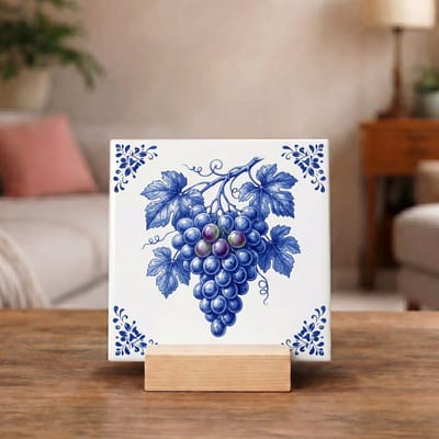 Delftsblauw Tegeltje 11x11 Druiven – Keuken Decoratie en Origineel Cadeau