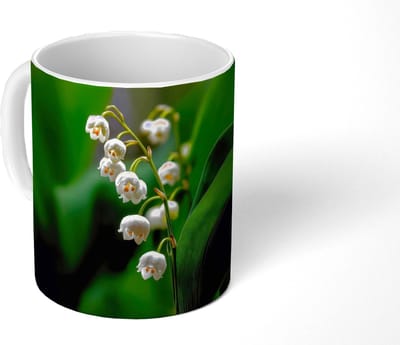 Mok - Koffiemok - Bloemen - Wit - Bladeren - Lelietjes - Mokken - 350 ML - Beker - Koffiemokken - Theemok
