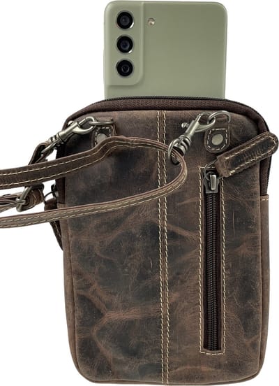 Telefoontasje - Bruin - Buffelleer - Tasje - Geld - Pasjes - Smartphone - Verstelbare Schouderband - Crossbody Tas Dames